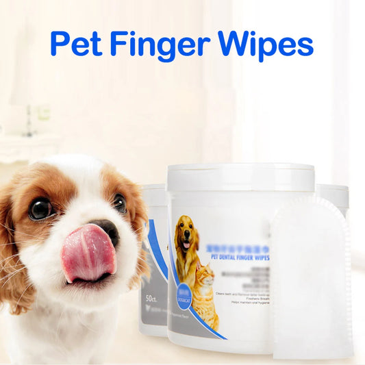 50PCS Dog Teeth Cleaning Finger Wipes Dog Dental Care Wipes for Cat and Dog Pet Oral Cleansing Presoaked Teeth Wipes No Brushing