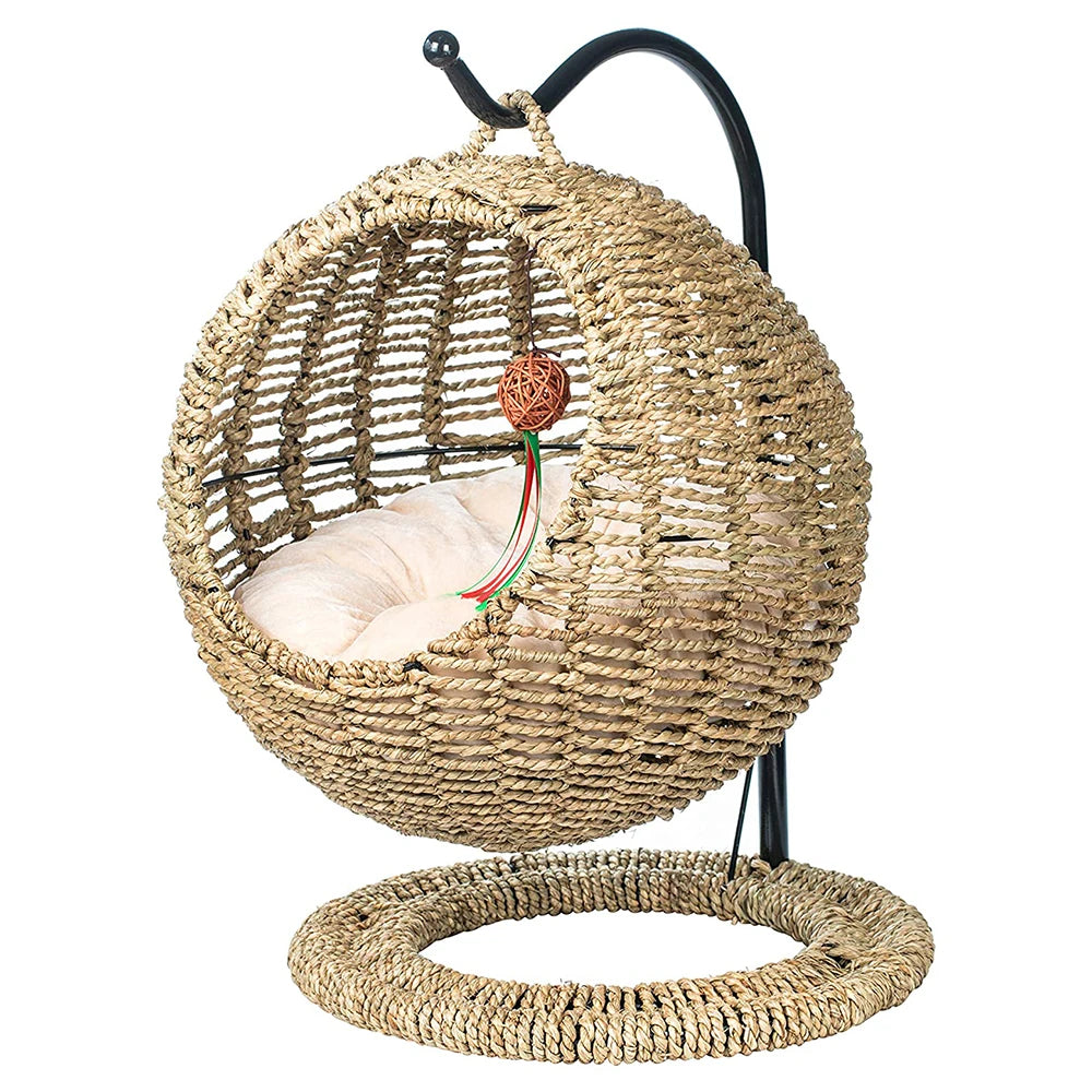 Swinging Design Pet House Wicker Cat Swing Chair with Cushion