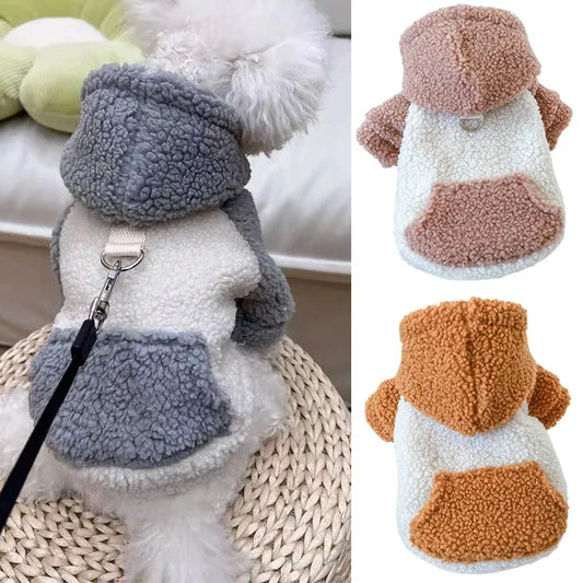 Fleece Puppy Dog Hooded Sweater with Buckle Winter Warm Pet Clothes for Small Dogs Pomeranian Yorkie Mascotas Sweatshirts