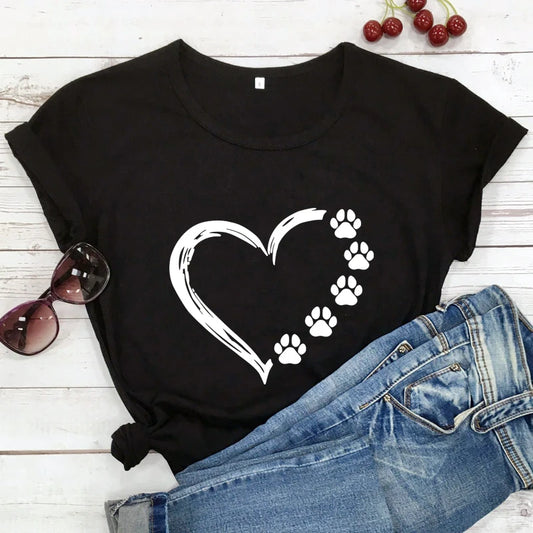 paw heart tshirt funny women hipster graphic pet lover tee shirt