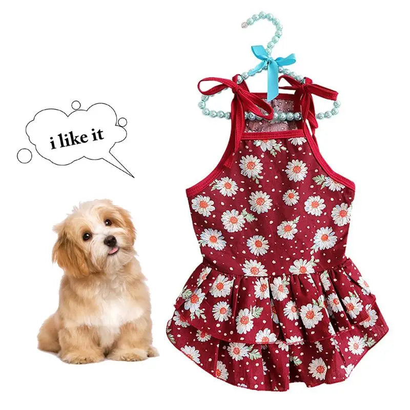 Dog Dress Cotton Flower Elegant Soft Puppy Dress Cat Clothes Pet Party Costume Dog Dresses Pet Puppy Floral Skirt Cotton Dress