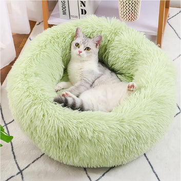 Warm plush circular pet bed, indoor cat and dog supplies, machine washable and detachable small pet sleeping bag