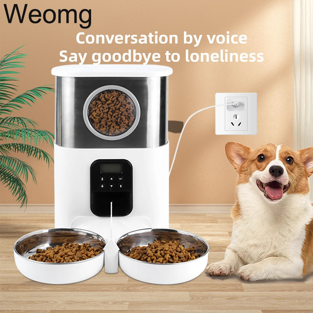 5L High Capacity Double Bowls Button Automatic Pet Feeder Smart Feed Dog Cat Feeding  For Pet Voice Recorder Food Dispenser Bowl