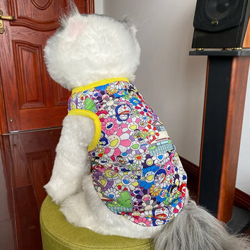 Sun-proof Dog Vests Floral Printed Thin Pet T-Shirt Summer Sleeveless Dog Clothes For Teddy Bichon Sunscreen Outing Dog Costume