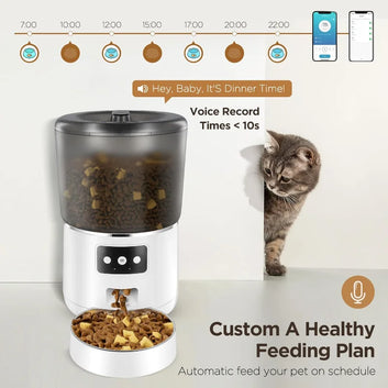 Automatic Cat Feeder, 4L, WiFi Enabled, Auto Pet Food Dispenser with Timer, Up to 5 Meals Per Day, Anti-Clog Timed Feeders