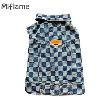 Miflame Blue Denim Big Dog Clothes Autumn Winter Golden Retriever Labrador Medium Large Dog Classic Plaid Denim Shirt Pet Hoodie