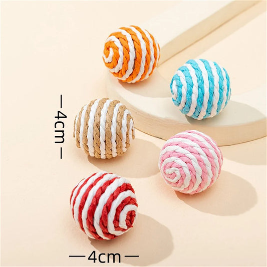 Random Color Cat Pet Sisal Rope Weave Ball Teaser Play Chewing Scratch Catch Toy Interactive Scratch Chew Toy For Pet Cat Dog