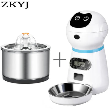 Stainless Steel Bowl Feeding Feeder Pet Automatic Feeder Waterer Drinker Fountaion For Cat And Dog Food Dispenser LCD Screen