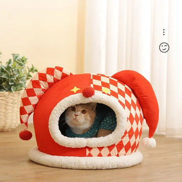 Warm Thickened Cat/Dog Nest for Winter Funny Halloween Clown Design Pet House Comfortable Short Plush Bed for Kitten Puppy